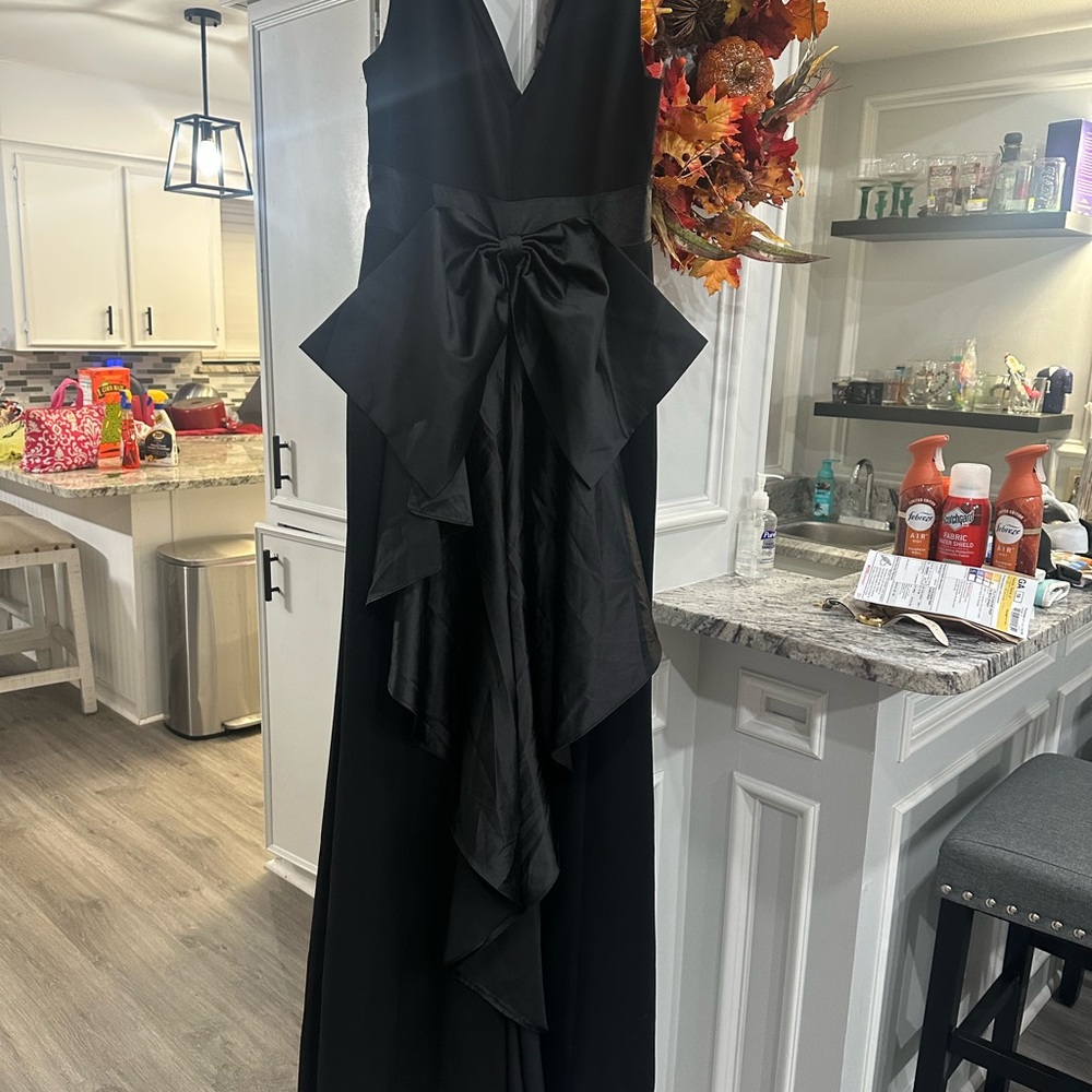 Adrianna Papell Black High Low Dress size 10 satin bow gown -NWT